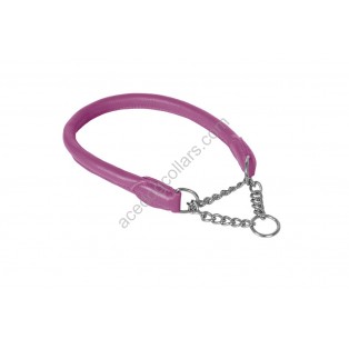 Ace Rolled super SOFT Half Check Leather Dog Collar:(Purple, Green, Blue) :::Stainless Steel Chain:::